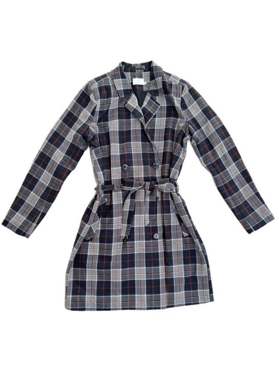 Kaffe Jackets & Blazers - Kaffe Plaid Lightweight Navy, Brown, Cream Fall Jacket - Size 34EU (XS)